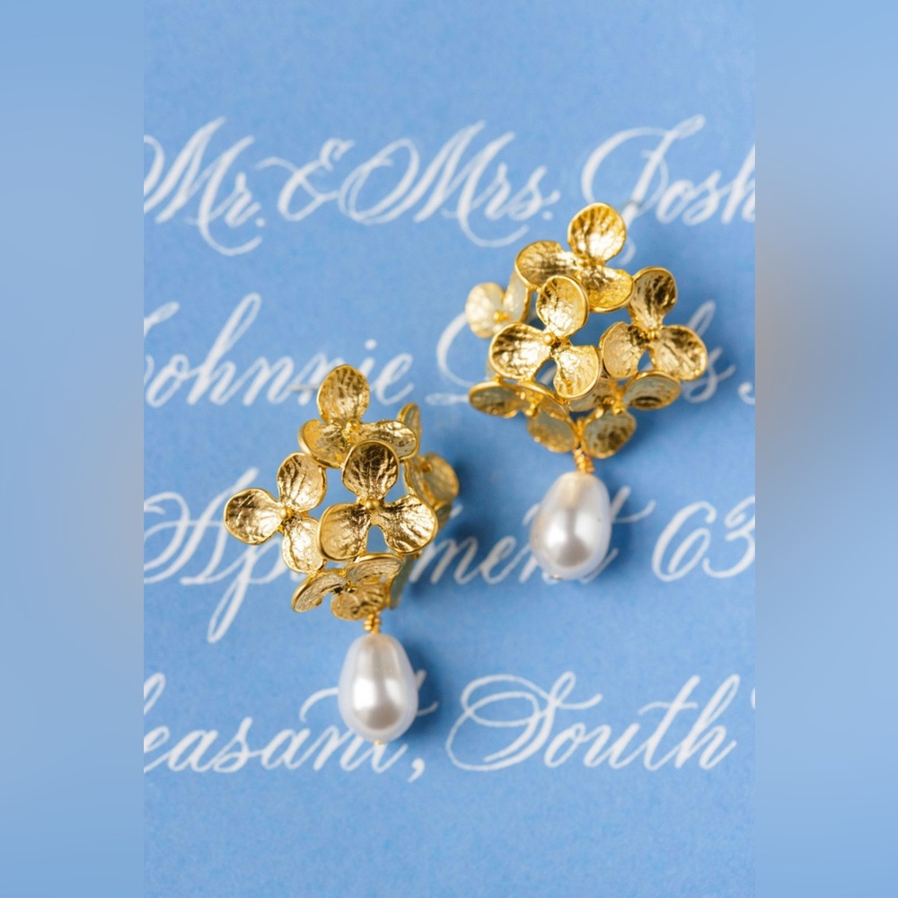 Gold Pearl Wedding Earrings